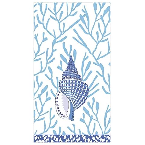 Caspari Blue Shell Toile Guest Napkins Cover