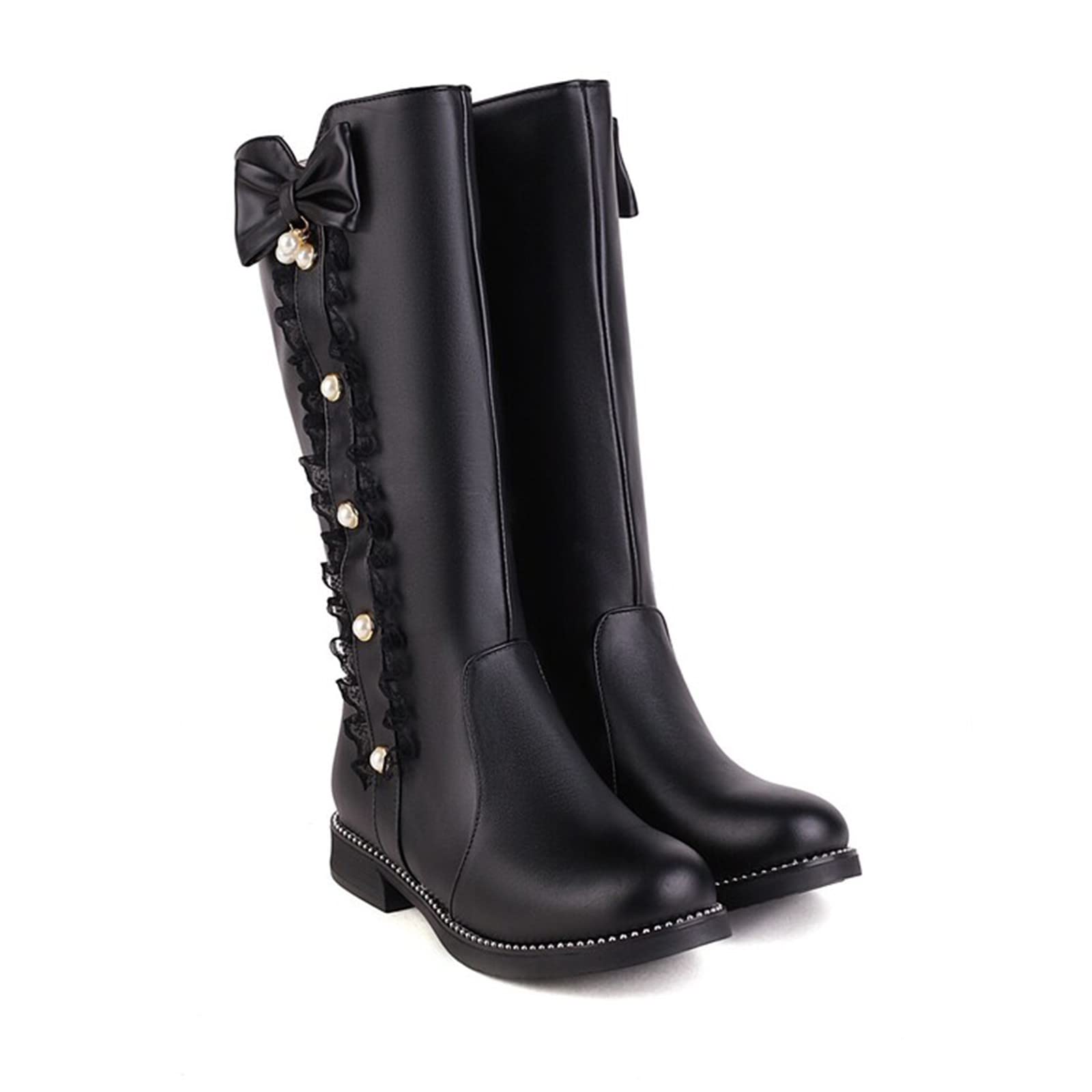 Stivali da donna autunnali – in pelle PU, eleganti stivali in pelle con papillon, stivali da donna, stivali piatti, stivali da equitazione, stivali invernali a mezza altezza, taglia 37 – 42