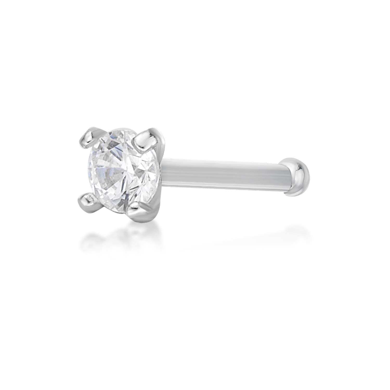 Lavari JewelersLavari Jewelers 22 Gauge Straight Bone Stud Nose Ring in 14k White or Yellow Gold with 2 mm Cubic Zirconia
