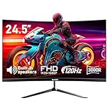 24.5 Inch Gaming Curved Monitor Built-in Speakers, 3000R 120Hz Full HD 1080P, HDMI 2.0, VGA, Wall Mount Compatible 75 * 75mm