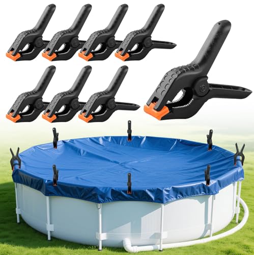 8 Pack Pool Cover Clips for Above Ground Pools 4.7inch Spring Clamps Heavy Huty Large Plastic Clips for Crafts Woodworking DIY Backdrop Photography, Pool Wind Guard Clips with 2inch Jaw Opening