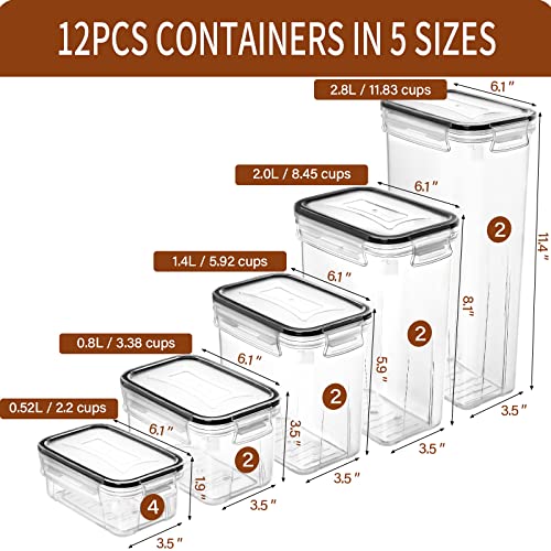 Praki Airtight Food Storage Containers With Lids, 12Pcs Plastic Kitchen Storage Containers For Pantry Organization And Storage - Cereal, Rice, Flour And Sugar Containers With Labels & Marker #TOP1