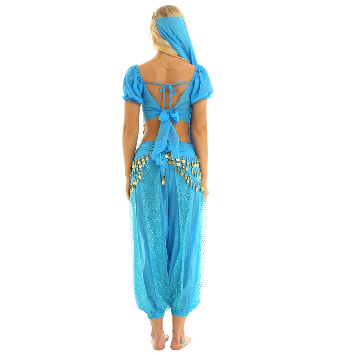 Freebily Vestito Danza del Ventre Donna Schiena Scoperta Danza Orientale Completo Costume Carnevale Donna Principessa Araba Belly Dance Cosplay Halloween
