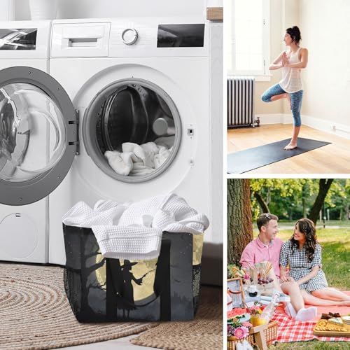 Large Tote Bags Halloween Pumpkin Moon Witch for Women Canvas Tote Purse Reusable Grocery Bags Top Handle Handbags for Travel, Work3