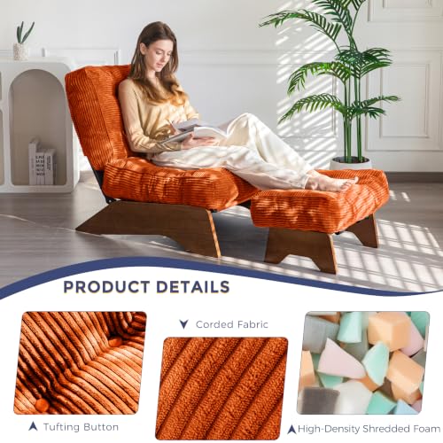 Image of MAXYOYO Accent Chair with Ottoman, Lounge Chair with Adjustable Backrest | Tufted Living Room Chair Upholstered Lounge Chair with Footrest Set, Modern Chair for Reading Room, NEW Orange