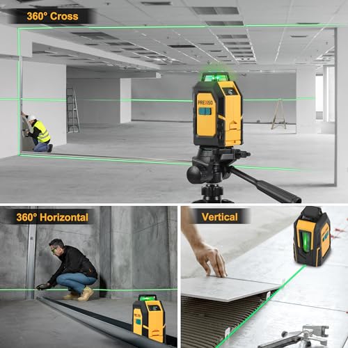 Prexiso 360° Laser Level With Tripod, 100Ft Self Leveling Cross Line Laser- Green Horizontal Line For Construction thumb #1