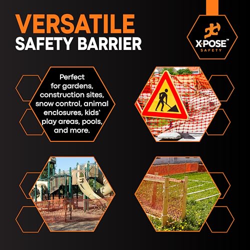 Image of Xpose Safety Plastic Mesh Safety Fence - Heavy Duty Orange Temporary Garden Fence & Snow Fence, 4' x 50' Reusable Barrier Netting for Animal Control, Deer, Dogs, Construction