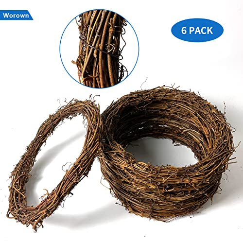 Worown 6 Pcs 10 Inch Natural Grapevine Wreaths, Vine Branch Wreath, Rattan Wreath For Diy Christmas Craft, Front Door Wall Hanging, Wedding And Party Decors #TOP2