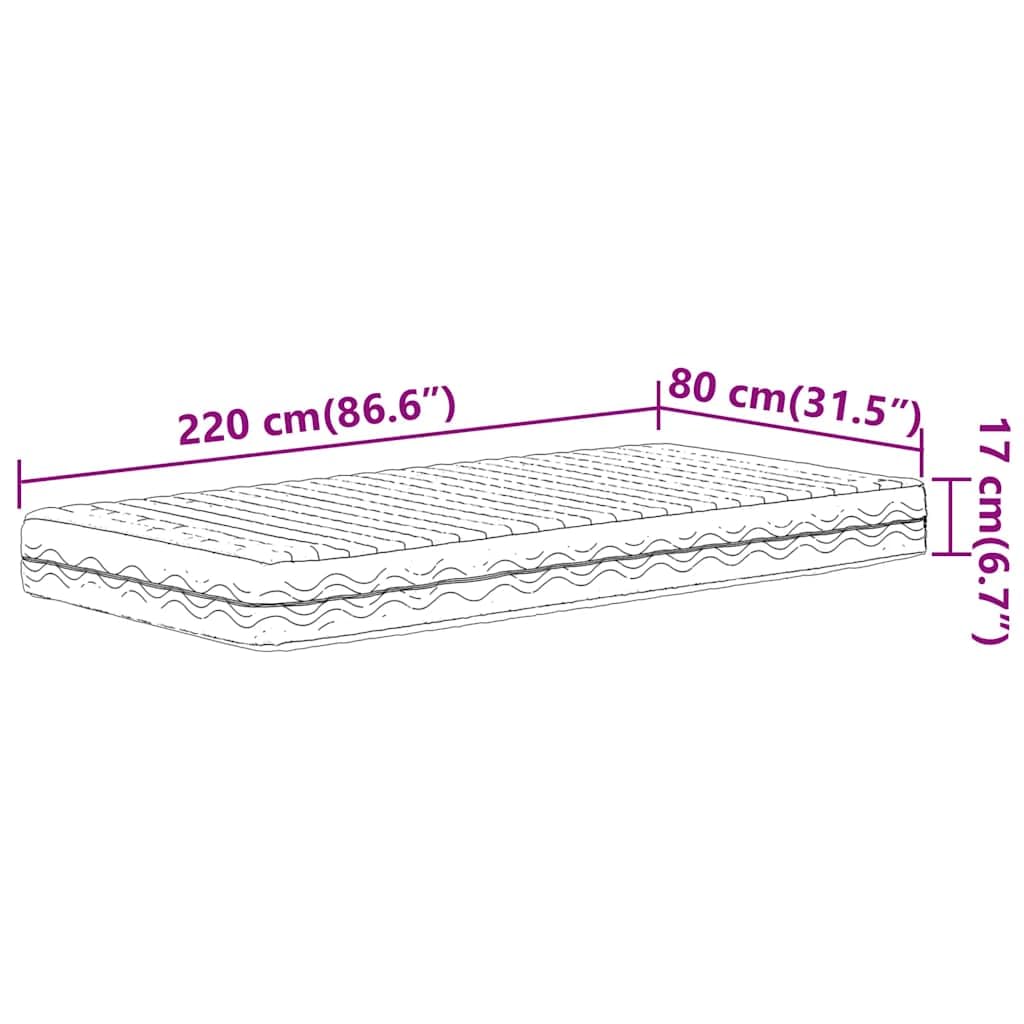 Materasso in schiuma, 80 x 220 cm, durezza H2 H3, fodera traspirante e