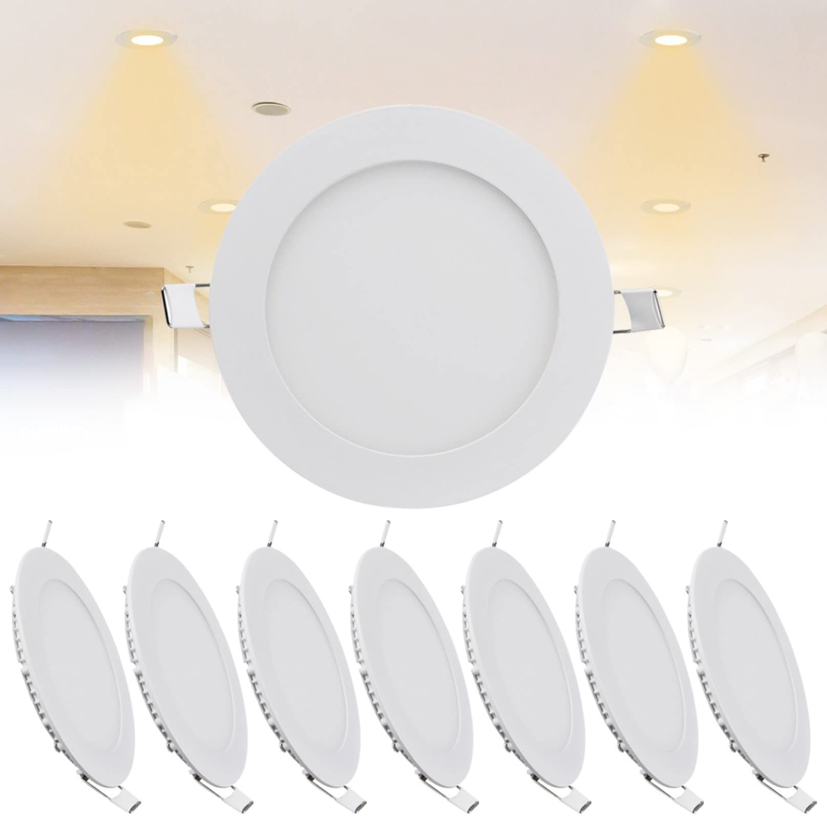 9W LED Ceiling Downlights 5 Inch, 3000K Warm White LED Recessed Ceiling Twist & Lock, Hole Φ 130 mm, 540LM IP21 Spot Light for Hallway, 8 Pack