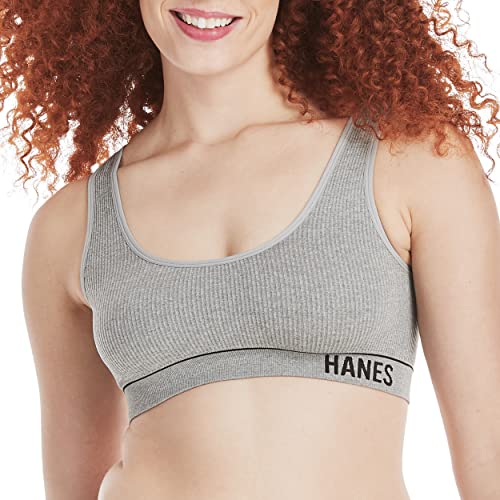 Image of Hanes Women's Originals Seamless Rib Crop Bralette, Scoop Neckline Pullover Wireless Bra, ComfortFlex Fit