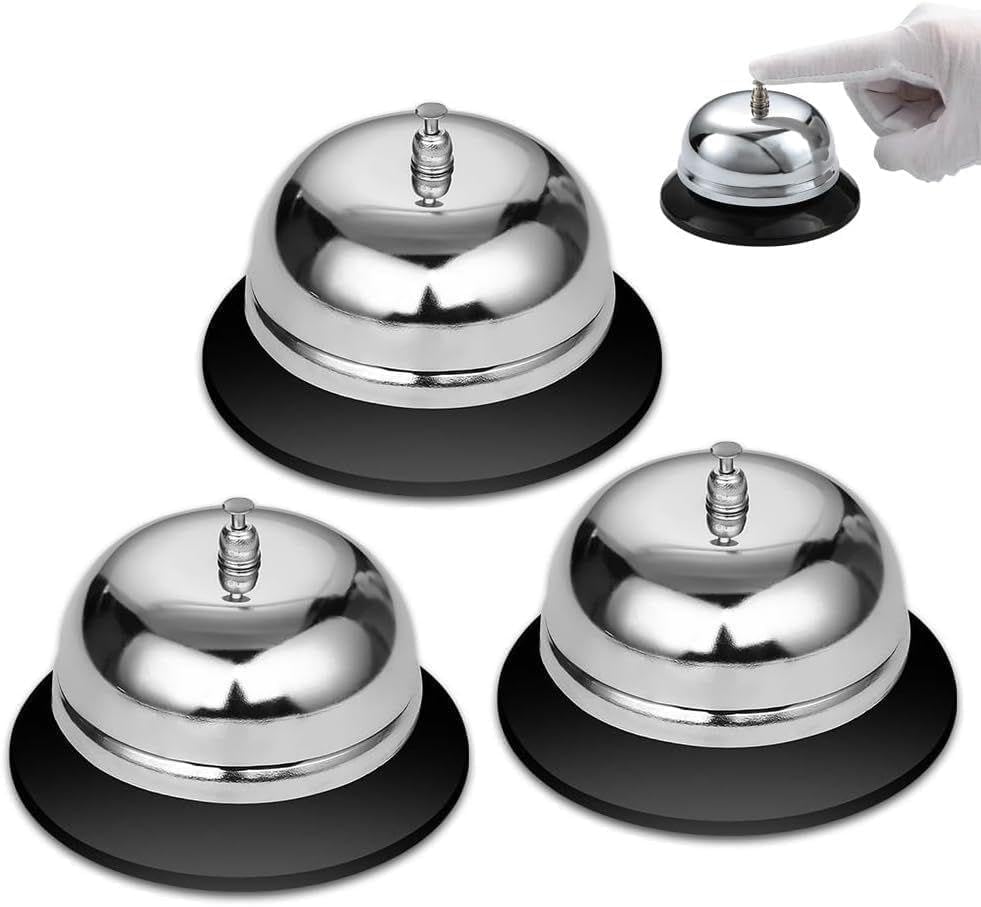 3 Stück Tischglocke Tischklingel Rezeptionsklingel Nicht rutschender Unterseite Edelstahl Tischglocke Küche Hotel Zähler Rezeption Praktische Tischklingel Für Rezeption Restaurant Büro