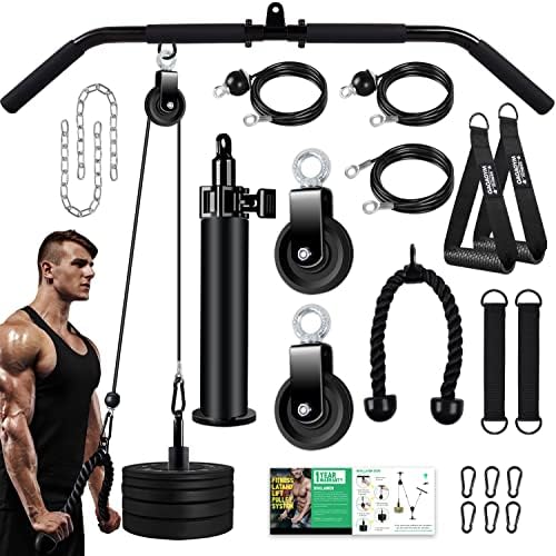 Home Gym Pulley System, Tricep Workout Pulley System for LAT Pulldown, Biceps Curl, Triceps, Shoulders, Back, Forearm Workout, Weight Cable Pulley System for Squat Rack, Garage