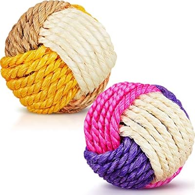 2 Pieces Cat Toy Ball Cat Sisal Ball Interactive Cat Rolling Ball Scratch Cat Toy for Kitten Cat Pet Playing Biting Chewing