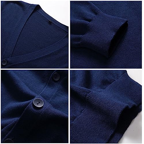 Men Cotton Cardigans Sweater Long Sleeve V-Neck Sweaters Loose Solid Button Tops Fit Knitting Casual Clothing.4