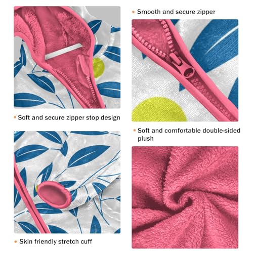 OTVEE Blue Plants Leaves Kids Hoodie Jacket Fall Spring Full Zip Warm Outwear Coat3