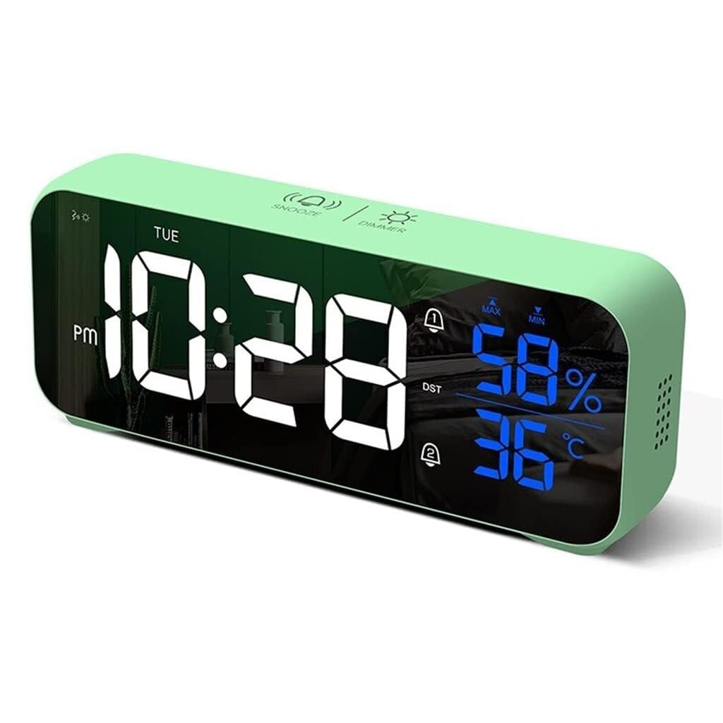 Music LED Digital Alarm Clock with Voice Control Temperature Humidity Display Silent Operation Green 166x66x36mm