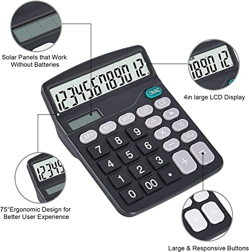 Image of Calculators,EooCoo 2Pcs Basic Standard Calculator 12 Digit Desktop Calculator with Large LCD Display and Sensitive Button for Office, School, Home & Business Use,Black and Black