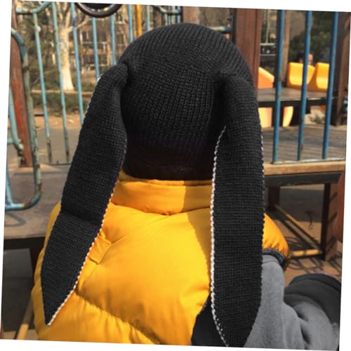 Boy Girl Hat Rabbit Ears Stretchy Boy Girl Cap Soft Warm Winter and Headwear Black4