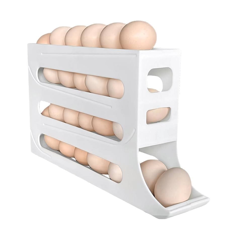 NOVMPAQ - Soporte para huevos de 30 huevos para nevera, organizador de  huevos con ruedas automáticas, soporte para dispensador de huevos de 4  niveles para nevera, dispensador de huevos de gran :