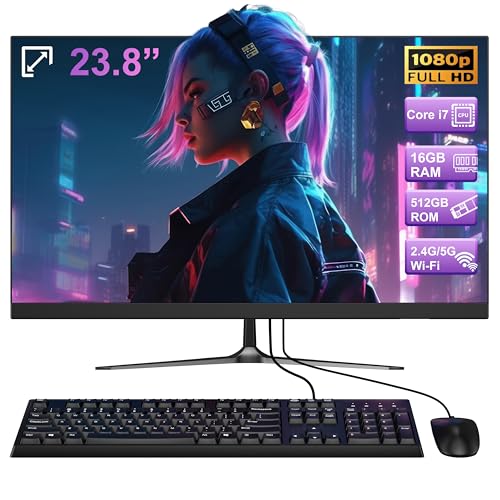 SAINTDISE 23.8” FHD All-in-One Computer Core i7 Processor (Max 3.0GHz) Sleek Black All-in-One Desktop PC 16GB DDR 512GB SSD with Bluetooth 5.3&WiFi 6 High-Definition Display for Home Office Study