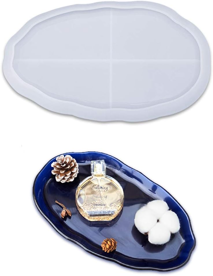FineInno Trinket Dish Resin Mould, Oval Jewelry Tray Silicone Moulds for Resin, Plate Epoxy Casting Mould for Necklace Earrings Key Storage Home Decor