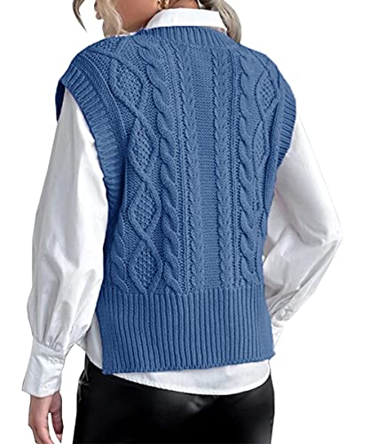 Lueluoye Women Solid Classic V-Neck Sleeveless Pullover Cropped Sweater Vest Top Navy Blue M thumb #3