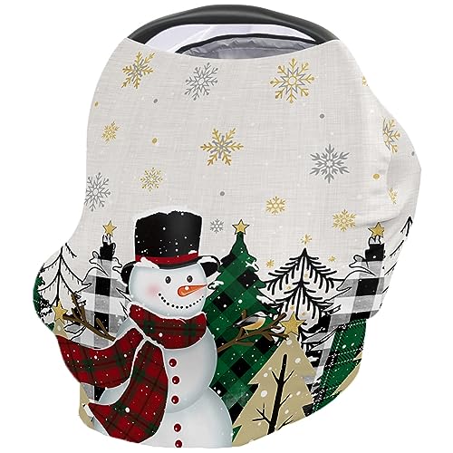 Nursing Cover for Breastfeeding Scarf, Retro Plaid Xmas Tree Snowman Snowflake Christmas Baby Car Covers Super Soft Multi Use for Canopy Shopping Cart Cover Blanket Stroller Cover