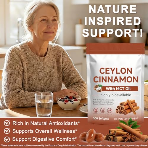 Tiuedu Ceylon Cinnamon Softgels with MCT Oil, Antioxidant & Digestive Wellness Support, Non-GMO, Gluten Free, 300 Softgels — view 6