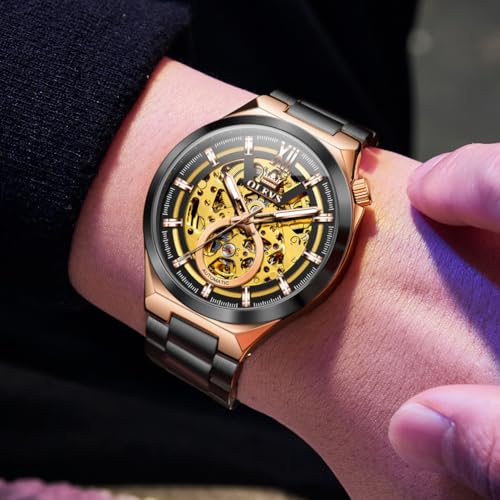 Image of OLEVS Men Watch Automatic Mechanical Skeleton Moon Phase Dress Business Stainless Steel 3AT Waterproof Luminous Men Wrist Watch