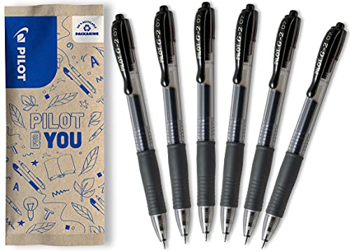 PILOT - Caja de 6 G2 - Bolígrafos Roller de Tinta de Gel - Retráctiles y Recargables - Excelente Comodidad de Escritura - Negro - Punta Media