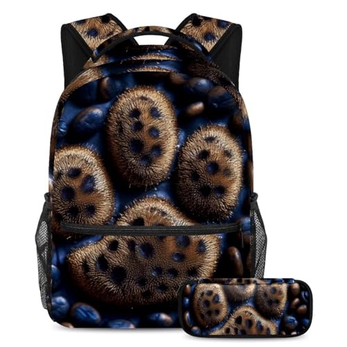 Sac à dos empreintes de pattes multicolore avec trousse assortie pour l'école