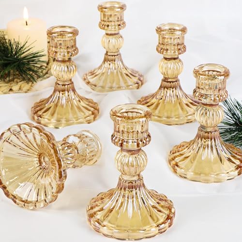 Taper Candle Holder Set of 6, Gold Candle Holder &...