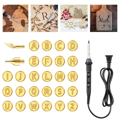 Copper Mold 26 Letters Wood Burning Carving Set, New Wood Burning Kit with Letter Stamps, Leather Burning Kit, Embossing Carving Wood Burning Kit (Soldering Iron + 26 Letters)