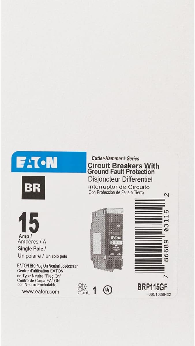 Eaton Gftcb115 Ground Fault Type Gftcb Circuit Breaker, Single-Pole, 15a, 120v