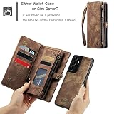 UFinetech 2 w 1 Samsung Galaxy S21 Ultra etui portfel skóra TPU design klapka magnetyczne gniazdo na karty zamek błyskawiczny stylowy luksusowy 2021 zdejmowany pokrowiec na torebkę kabura do Samsung Galaxy S21 Ultra 5G brązowy