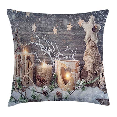 ABAKUHAUS Navidad Funda para Almohadón, Vela Vacaciones de Invierno, Decorativo, Estampado en Ambos Lados, 45 x 45 cm, Caqui Y Gris
