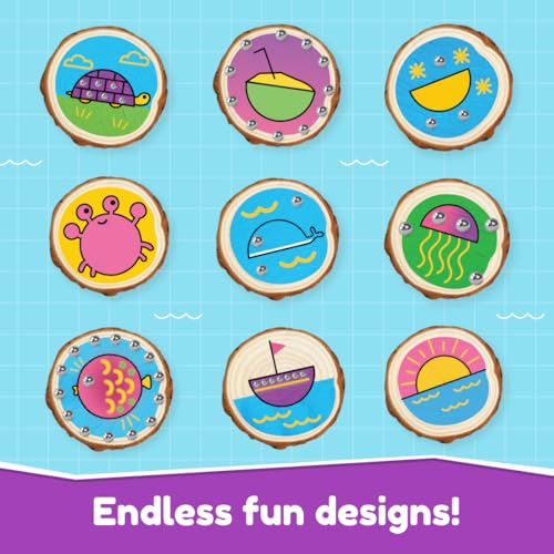 Image of Bloomingo Art & Craft Kit for Ages 4+ - Coastal Coasters - Wood Painting Art Kit | Easy-to-follow instructions | DIY kit for kids | 6 Wooden Coasters | Wood Painting | Beach-themed coasters | Crabs | Shells | Fish | Neon paints | Gem stickers | Create and decorate