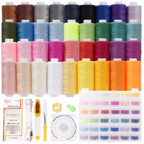 KIMIGO Hilos de Coser para Maquina,36 Colores 400 Yardas Hilo para Maquina de Coser por Carrete y 36 Carretes de Hilo de Bobina,Calidad Overlock Hilos para Uso Diario,para Bordar y Tejer,Cosers a Mano