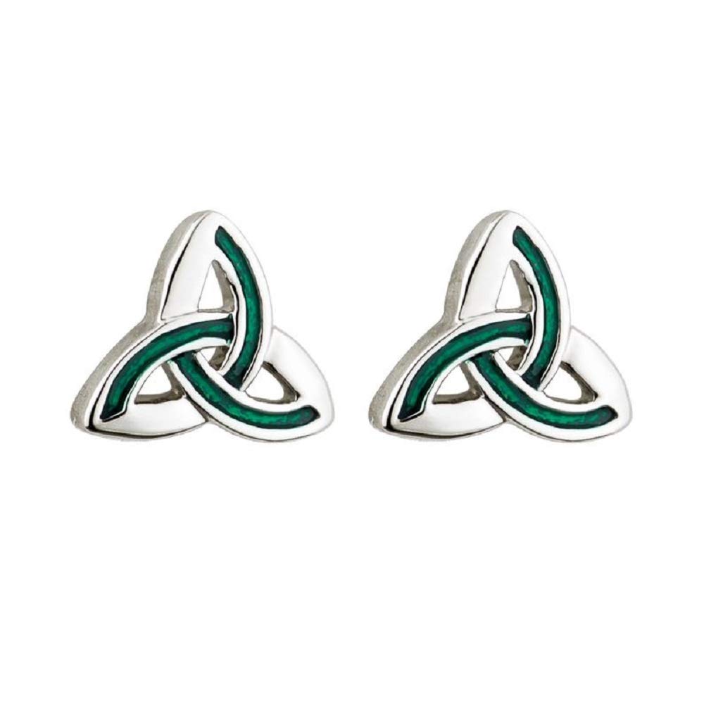 Irish Jewelry Earrings for Women Trinity Knot Earrings Rhodium Plating & Green Enamel Made in Ireland