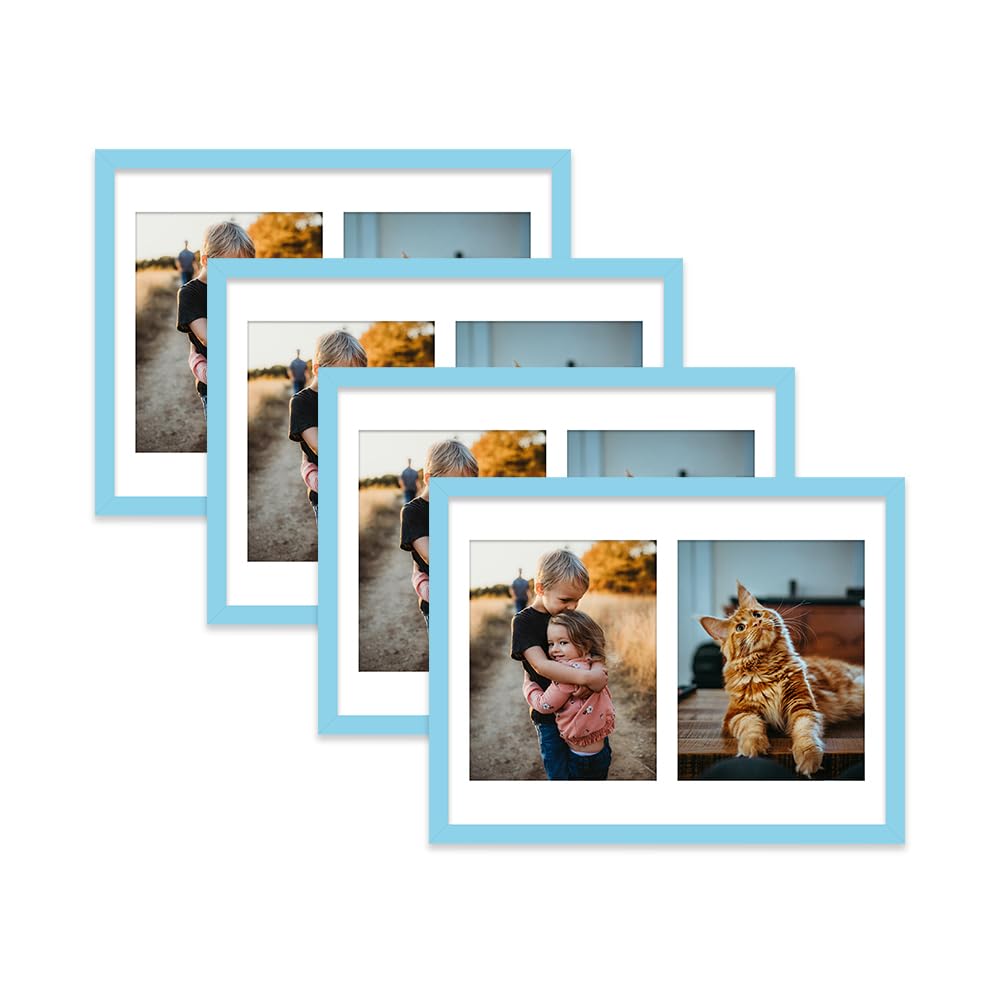 Light Blue Multi Photo Frame - Holds 2 x 9x7 Pictures, Family Collage Picture Frame for Wall Display, 16x12 Frame size, Set of 4