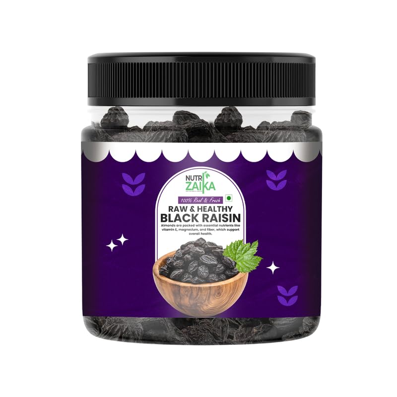 Image of NUTRIZAIKA Premium Black Raisins 100 gm | Rich in Iron, Fibre, Potassium & Boosts Immunity | Fresh & Sweet Black Raisins | Munakka Dry Fruit
