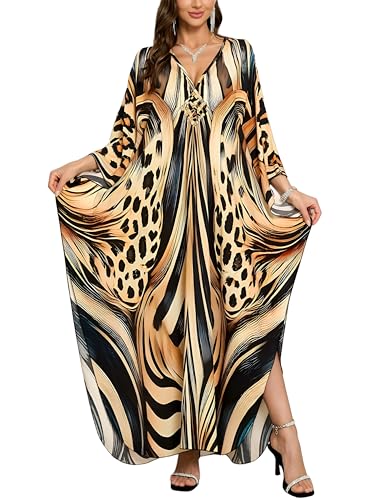 Image of KEYLORTING Plus Size Kaftan Dress Women, African Moo Moo Print Caftan, Batwing Dress, Beach Cover Up for Party and Loungewear