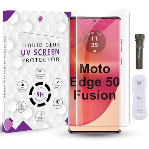 Image of Advanced HD+ UV Tempered Glass Screen Protector For Motorola Edge 50 Fusion 5G / Moto G85 5G (6.7 Inch, Pack of 1) Full Adhesive UV Curved Screen Guard, Case Friendly
