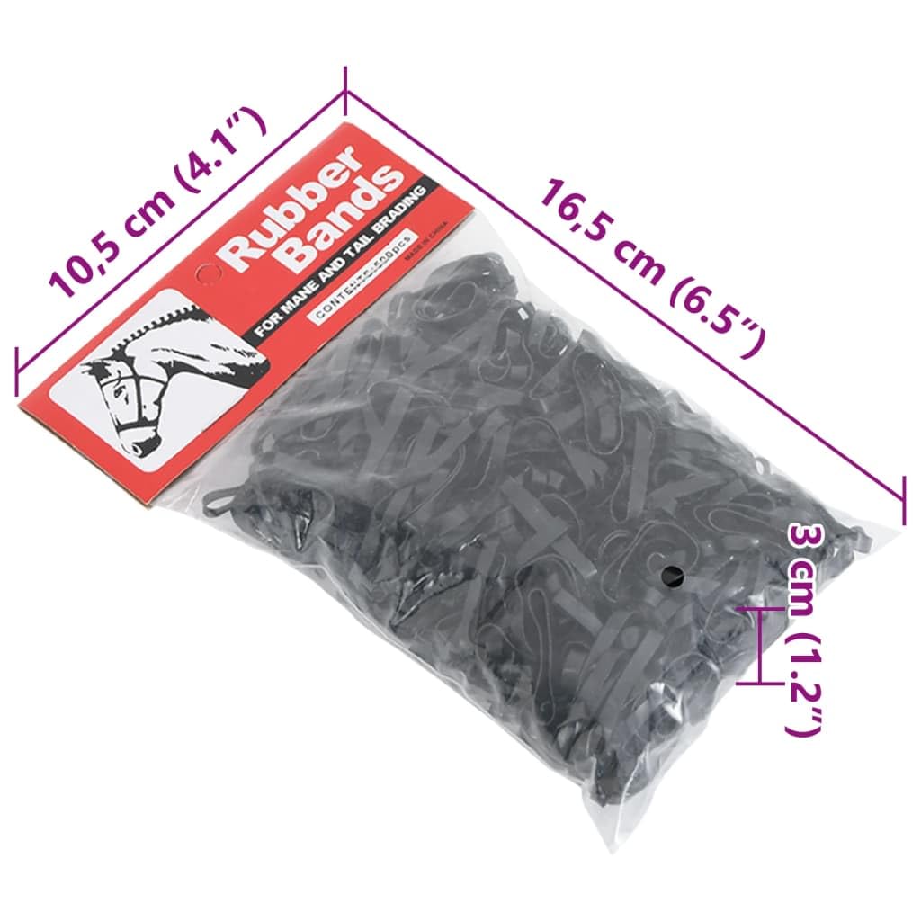 500 Flechtbänder für Pferde Schwarz Silikon für Mähne und Schweif, Flexibler Halt beim Reiten, 16,5 x 10,5 x 3 cm Beutel für Pferdezubehör