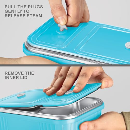 Image of MILTON Meal Safe 2 Inner Stainless Steel Tiffin Box for School with Steam Release Plug | PU Insulated, Leak-Proof, Food Grade I Lunch Box for Kids Boys, Girls with Snap Lock Lid, 465 ml, Blue