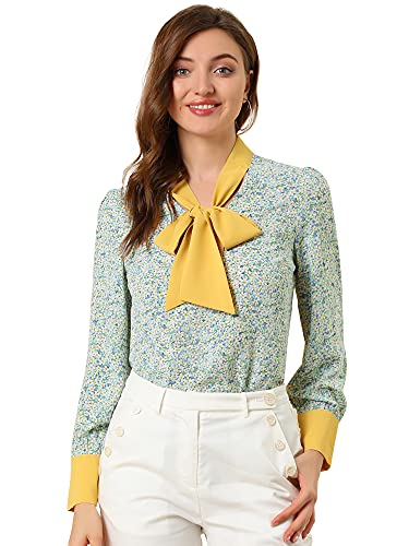 Allegra K Women's Boho Floral Bow Vintage Blouse Blusas De Mujer Elegantes X-Large Light Blue