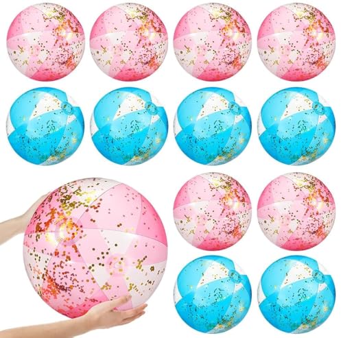 Chitidr 12 Pcs Inflatable Beach Balls Bulk 16 Inch Glitter Beach Balls Pool for Summer Bachelorette Party Confetti Sparkling Clear Swimming Pool for (Pink and Blue)