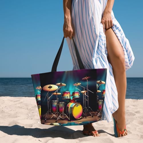 Sac de plage imperméable imprimé tambours grand volume noir - 2