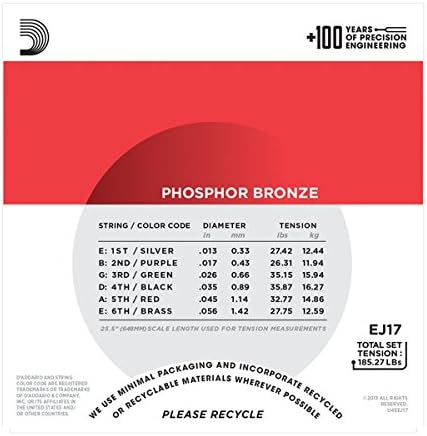 D'Addario EJ17 Phosphor Bronze Acoustic Guitar Strings, Medium, 13-56 (7 Pack)